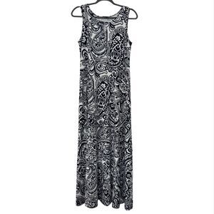 Talbots Maxi Dress Womens S Navy White Paisley Sleeveless Pockets Stretch Travel